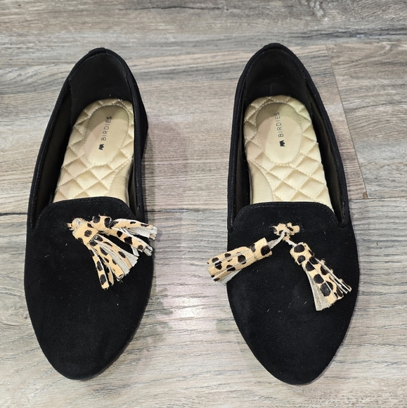 Birdies Flats Shoes Loafers The Blackbird Black Suede Cheetah Tassel 6.5 - Picture 2 of 9